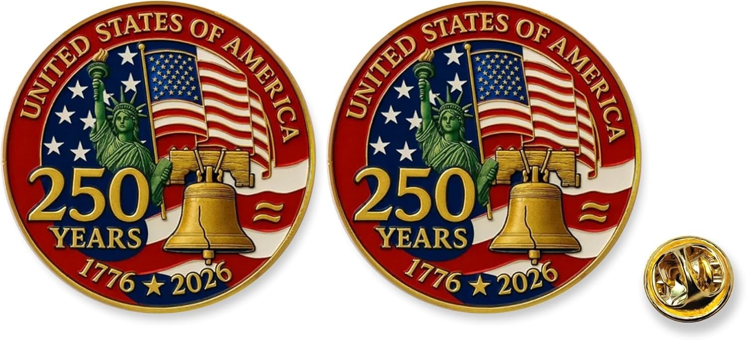 2 Pcs U.S. 250th Birthday Enamel Pins,250 Anniversary Metal Gold Plated Lape…
