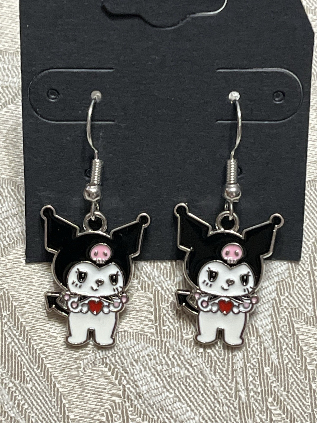Kuromi Heart Love Cupid Silver Charm Drop Dangle Fun Boho Hello Kitty Earrings