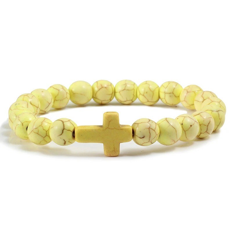 Cross Beaded Bracelet Natural Stone Handmade Men Women Prayer Gift