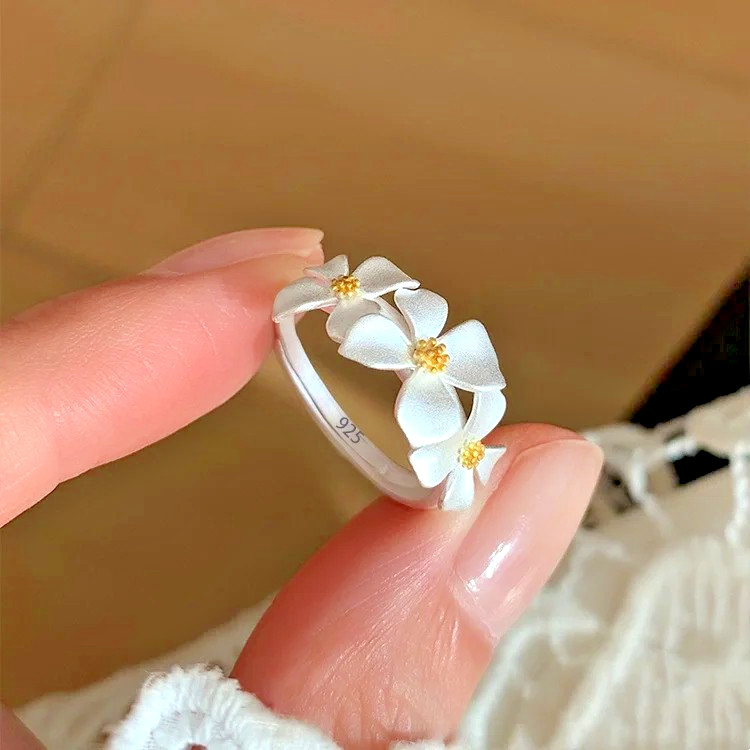 VENTFILLE 925 Sterling Silve Flower Ring for Women Gift Hollow Out Design Retro.