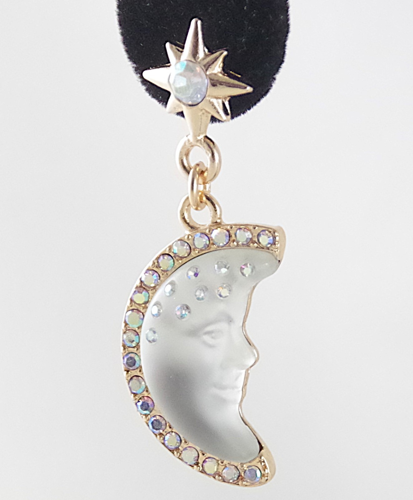 2″ KIRKS FOLLY WHITE SEAVIEW MOON FACE CRYSTAL RHINESTONE DROP DANGLE EARRINGS