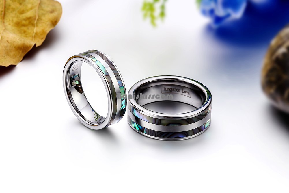Tungsten Carbide Abalone Shell Stripe Men’s Women’s Ring Couple’s Wedding Band