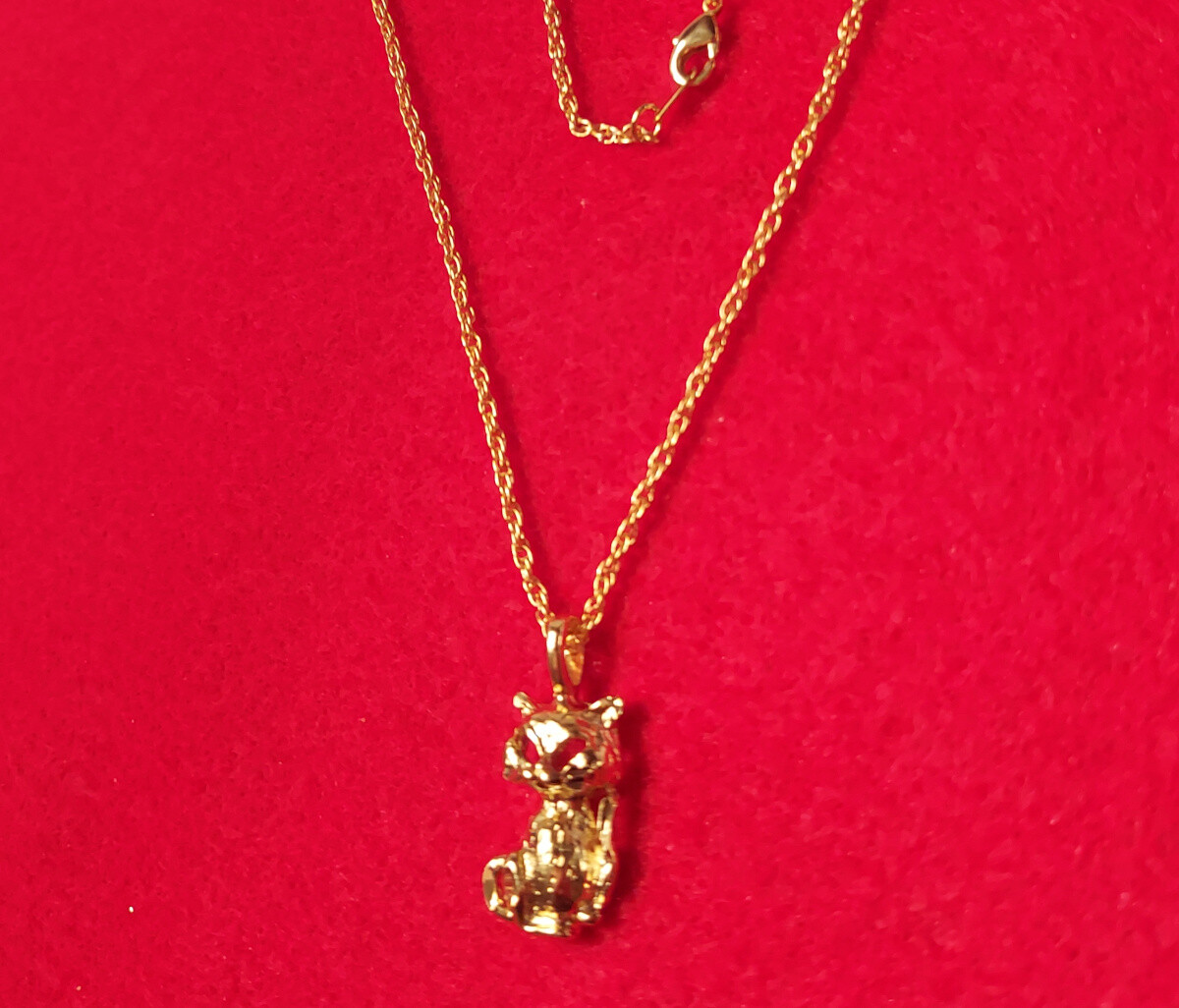 14KT GOLD PLATED KITTEN CAT CHARM PENDANT WITH 16 INCH ROPE CHAIN NECKLACE- 2521