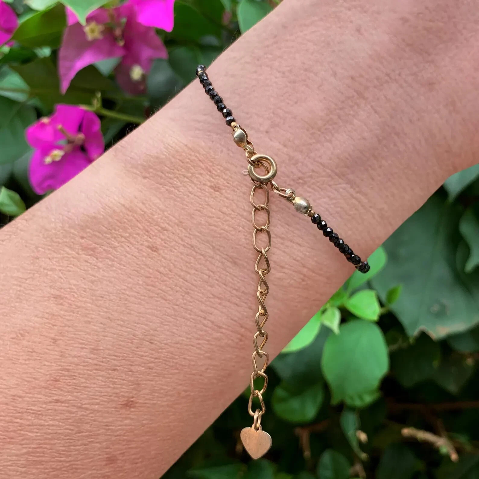 Minimalist Black Spinel Tiny 2mm Gemstone Healing Protection Dainty Bracelet
