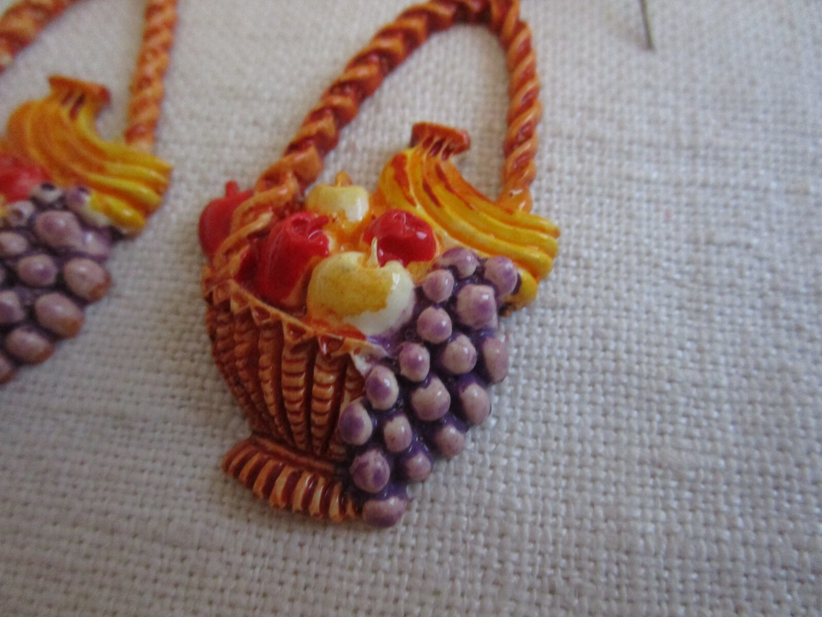 Wood Basket/fruits Dangle pierced Earrings, enamel/ceramic/wood NO24-29