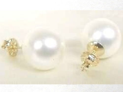 6mm 8mm 10mm 12mm 14mm WHITE Sea Shell Pearl Stud Earrings 14K Solid Yellow Gold