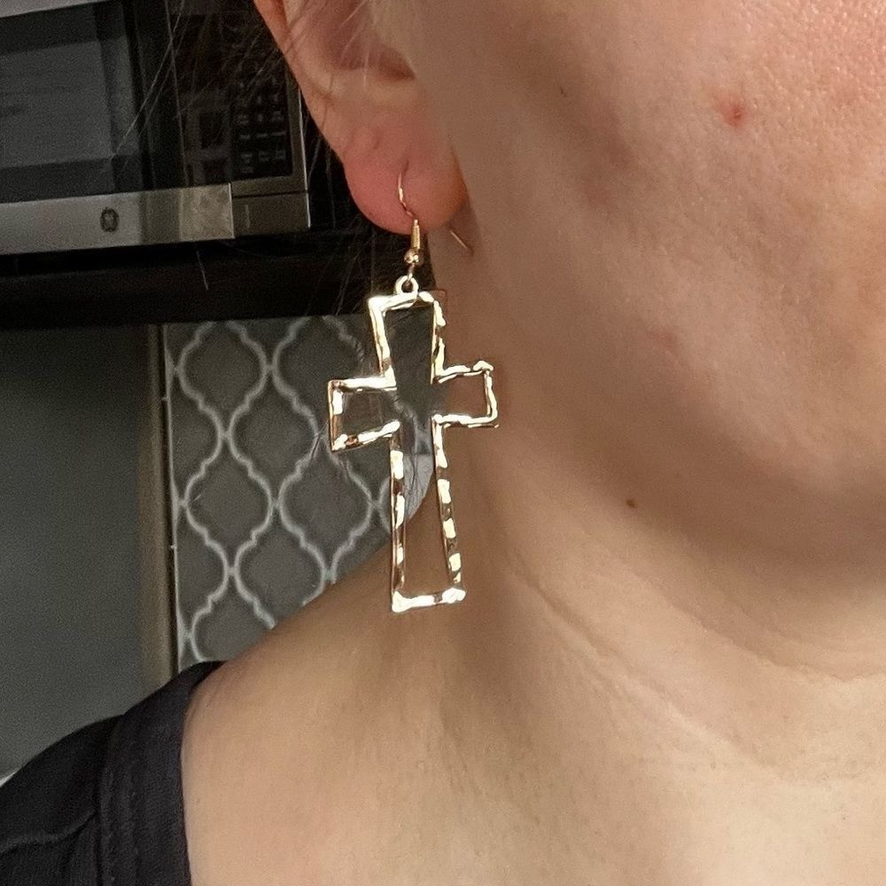 Hollow Out Cross Drop Zinc Alloy Earrings