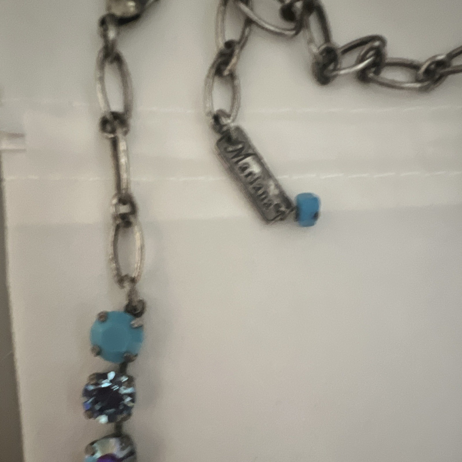Mariana Silver Plated Blue Red Crystal Adjustable Link Necklace Signed