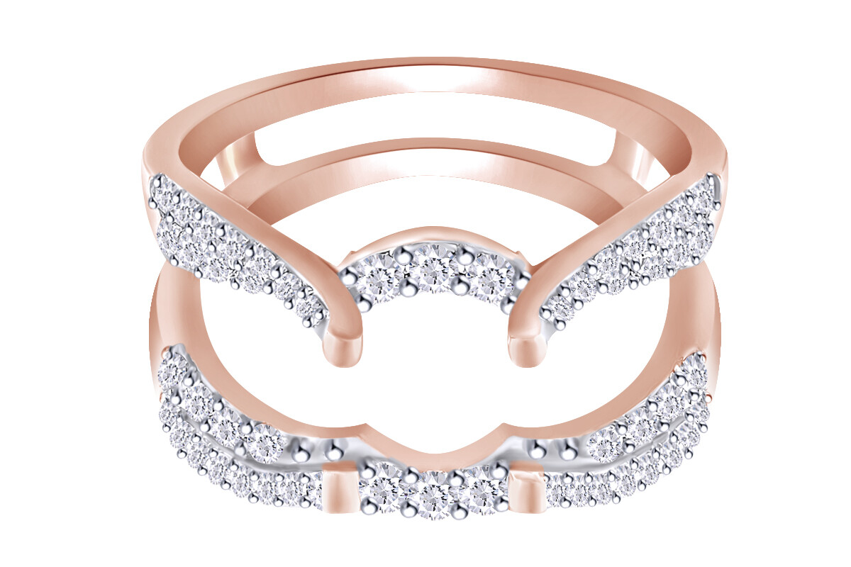 Enhancer Guard Wrap Ring Round Simulated Diamond 14K Rose Gold Plated Silver