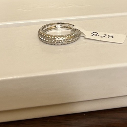 Size 8.25 Diamond CZ Half Eternity Band Ring Silver Tone Band No Mark