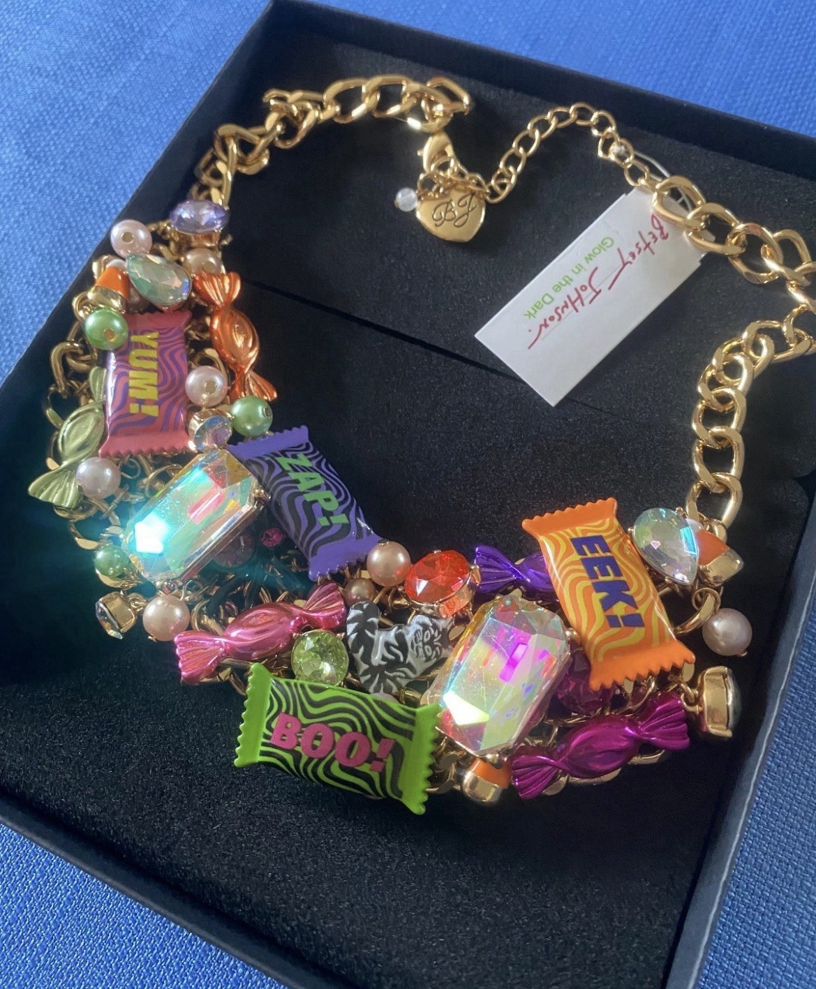 Betsey Johnson Necklace Halloween Candy Statement Chunky Charms Glow In Dark NWT
