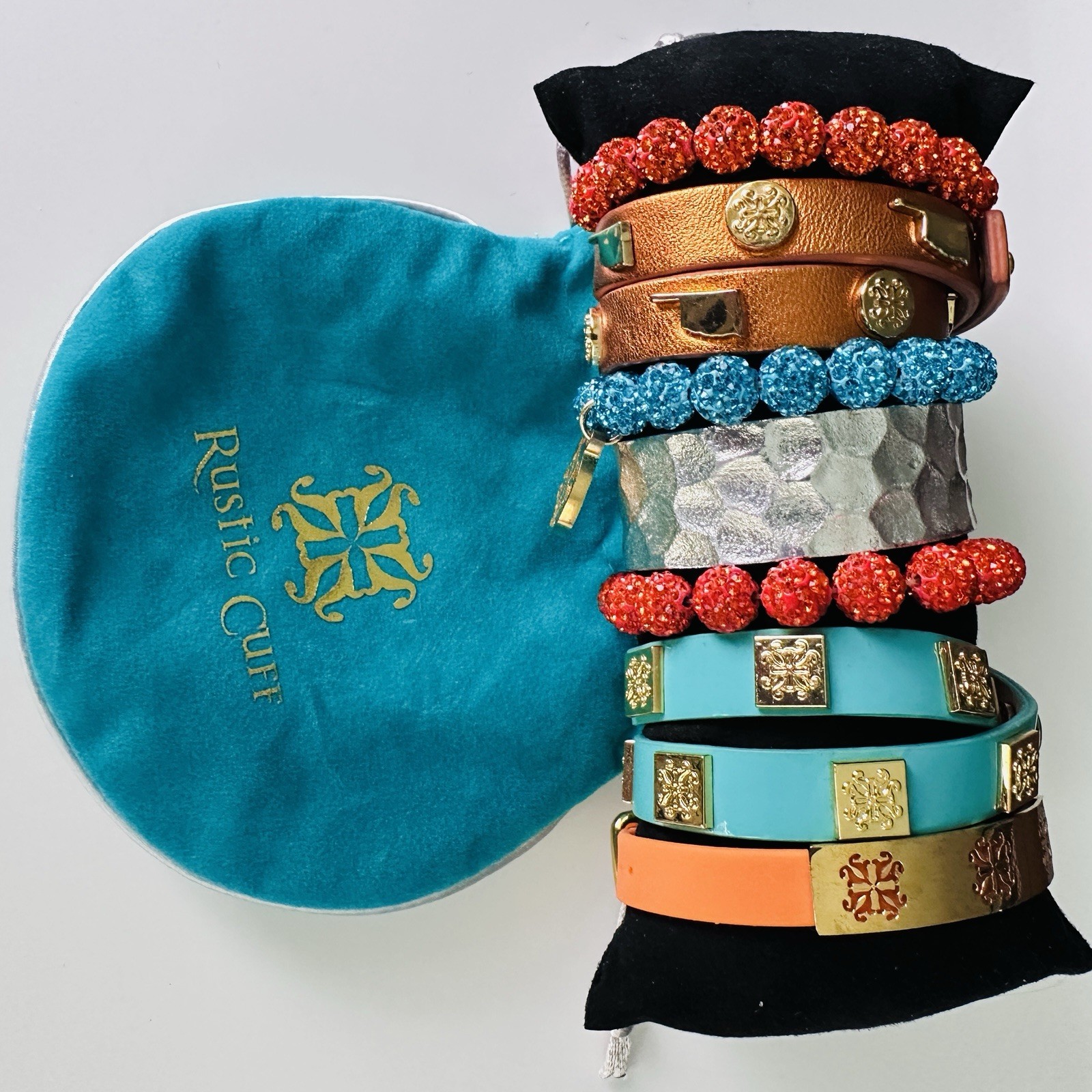Rustic Cuff Bracelet Lot 7pc Emerson Meagen Wrap Turquoise Orange Hammered Cuff