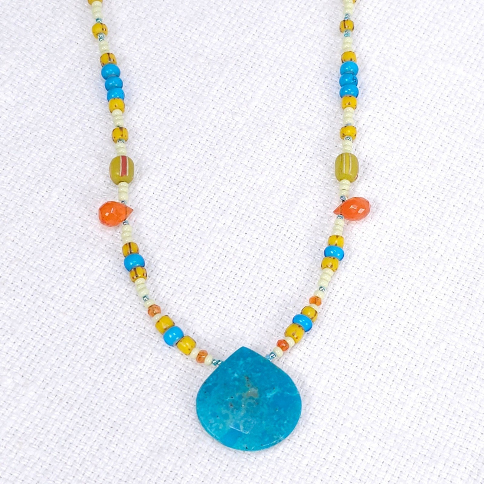 Genuine Turquoise Teardrop Beaded Necklace Southwestern Vibes Artisan Handmade