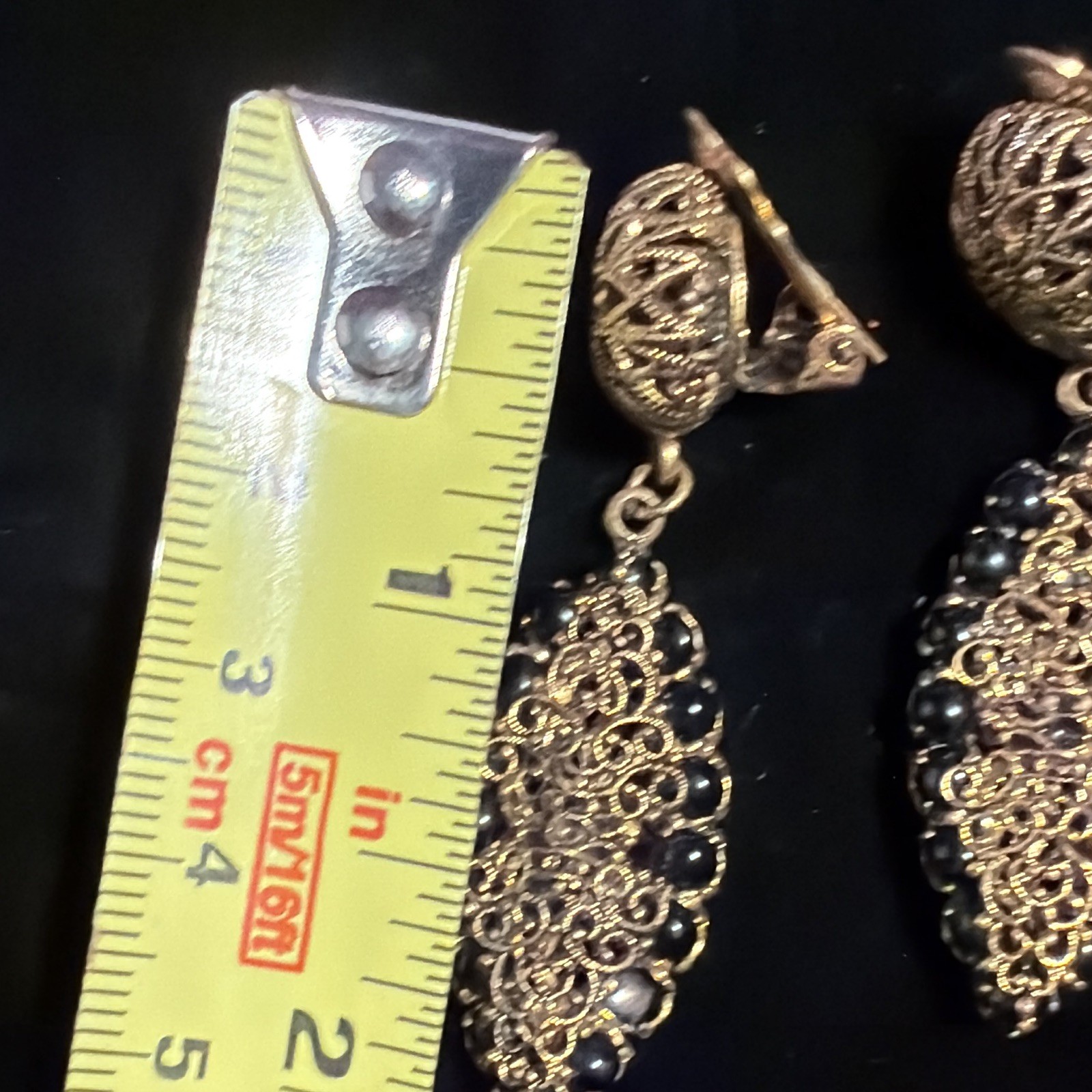 Gold Tone Metal Filigree Oval Dangle/Drop Clip-On Earrings for Lobe