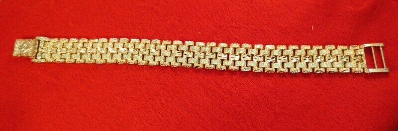 MENS 7″-9″ 14KT PLATED DESIGNER NUGGET 3/4 INCH WIDE BRACELET BLING BLING -150
