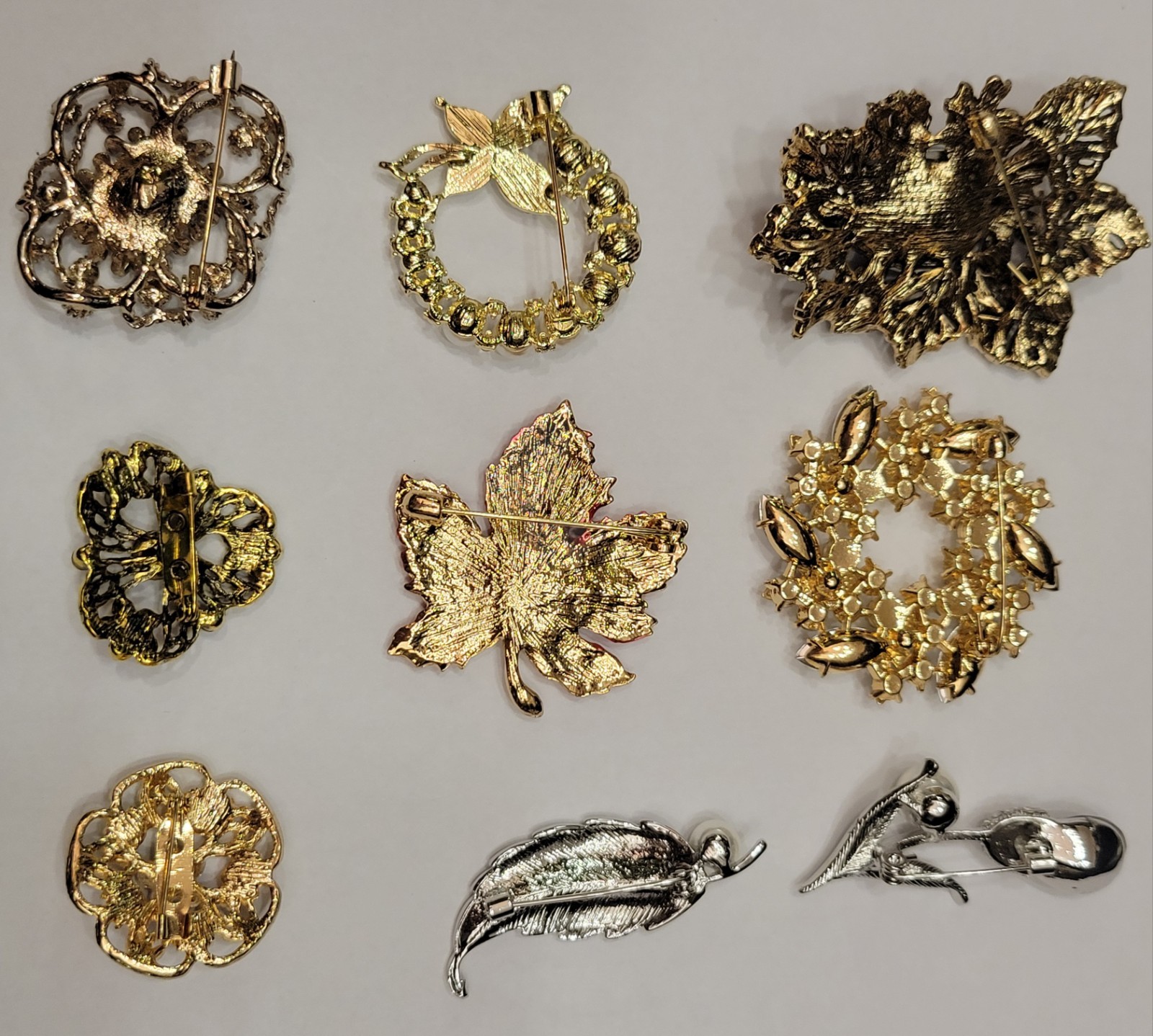 Gorgeous Rhinestone Flower Floral Leaf Stunning All Occasions Brooch Lot CA P56