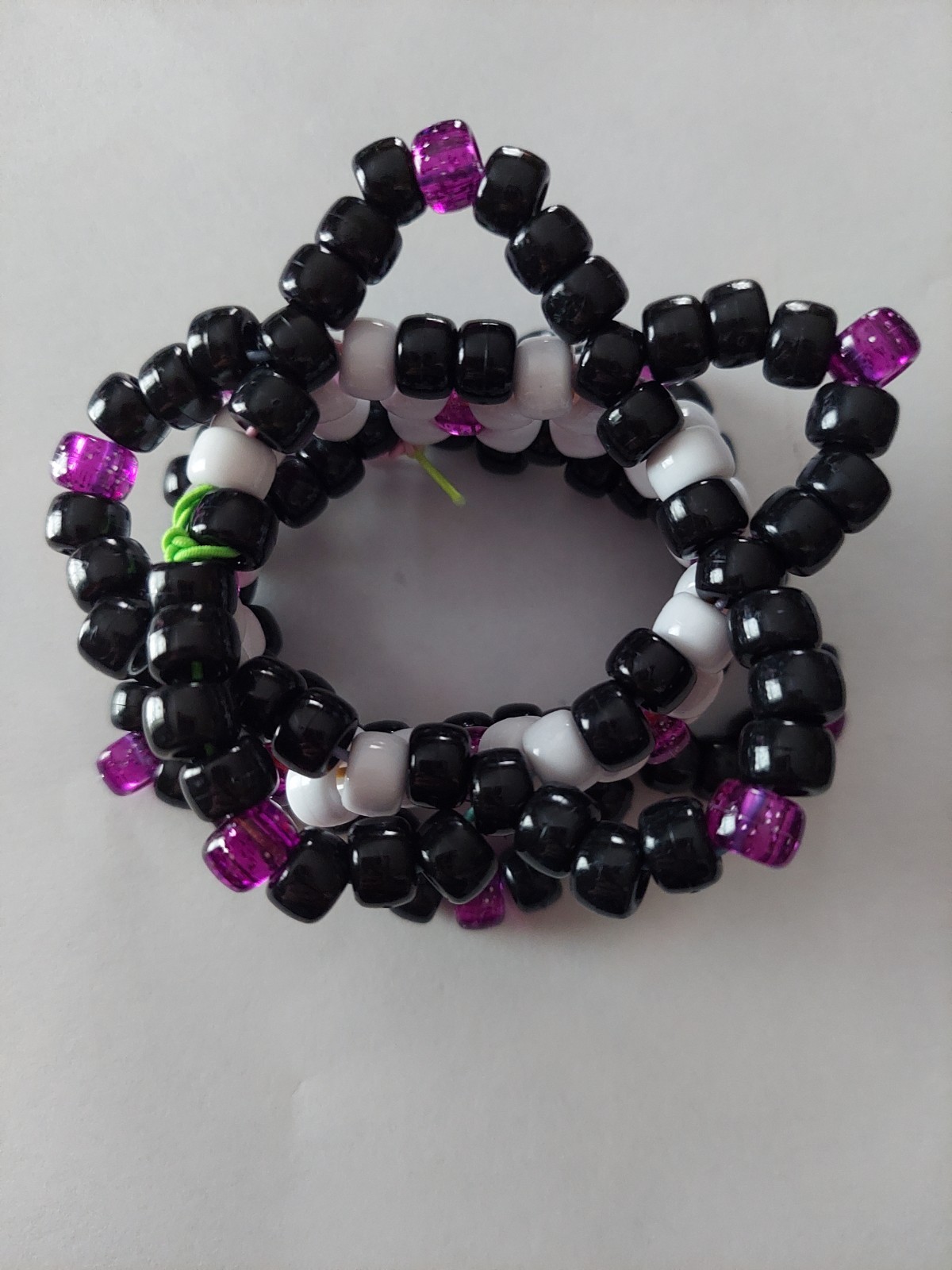 Black White & Purple Plastic Beaded Wrap Kandi Cuff Bracelet Stackable