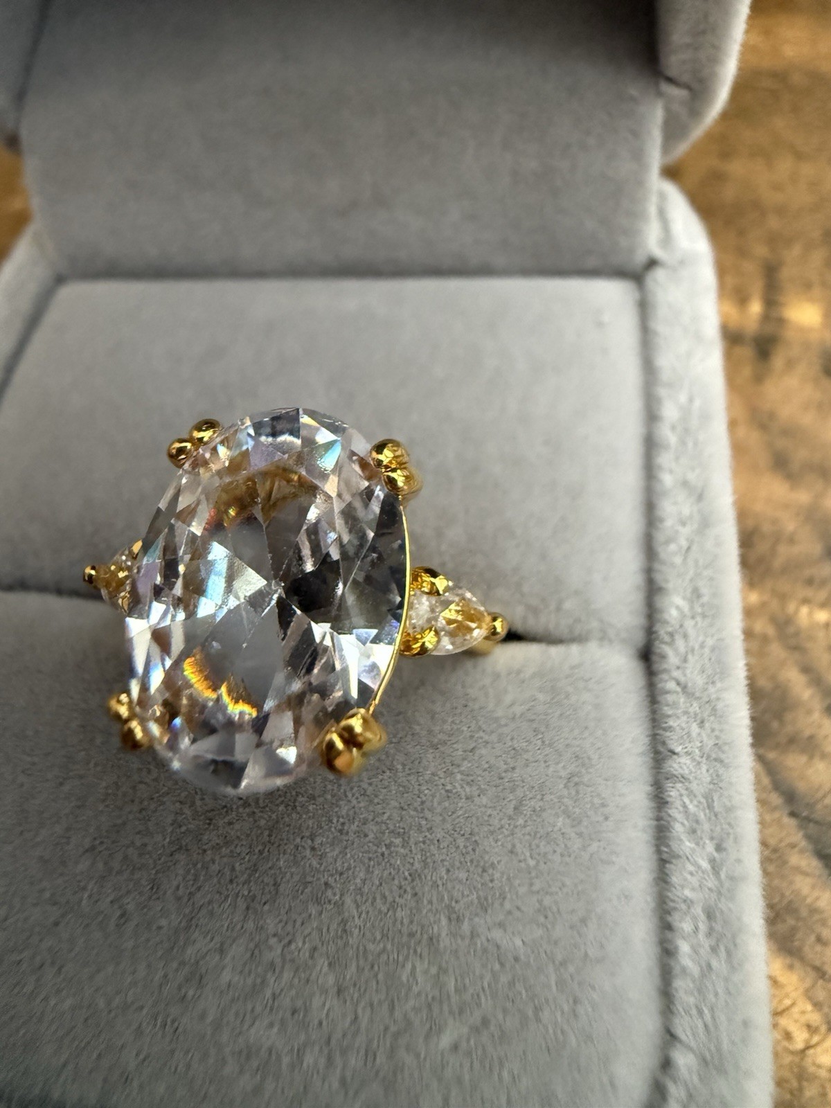 Size 6 Ring 10x14mm Oval Cubic Zirconia Large Solitaire Statement Ring Gift Box