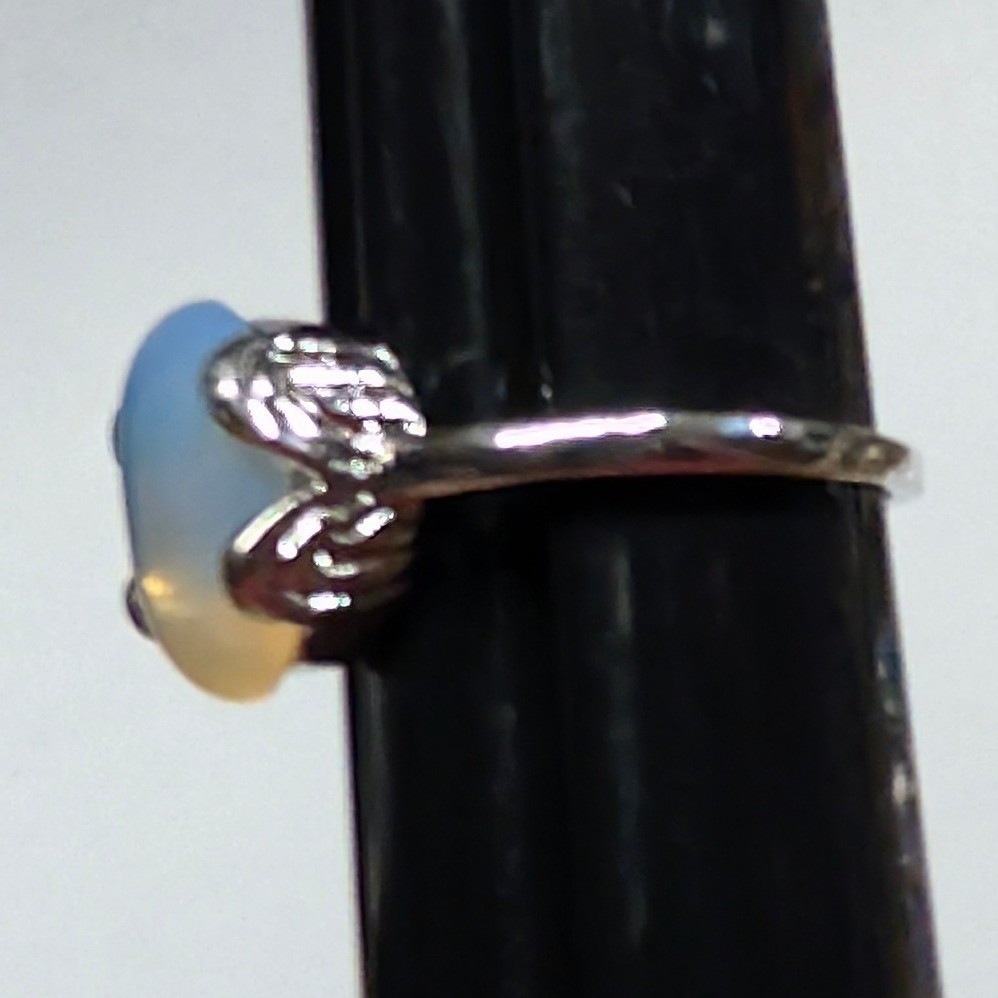 New Opalite Oval Cabochon Big Ring Plus Size 10.5 Blue SilverTone Statement Boho