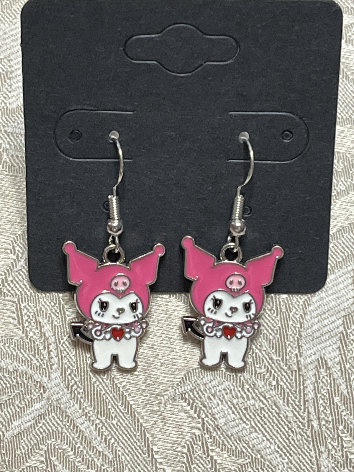Kuromi Heart Love Cupid Silver Charm Drop Dangle Fun Boho Hello Kitty Earrings