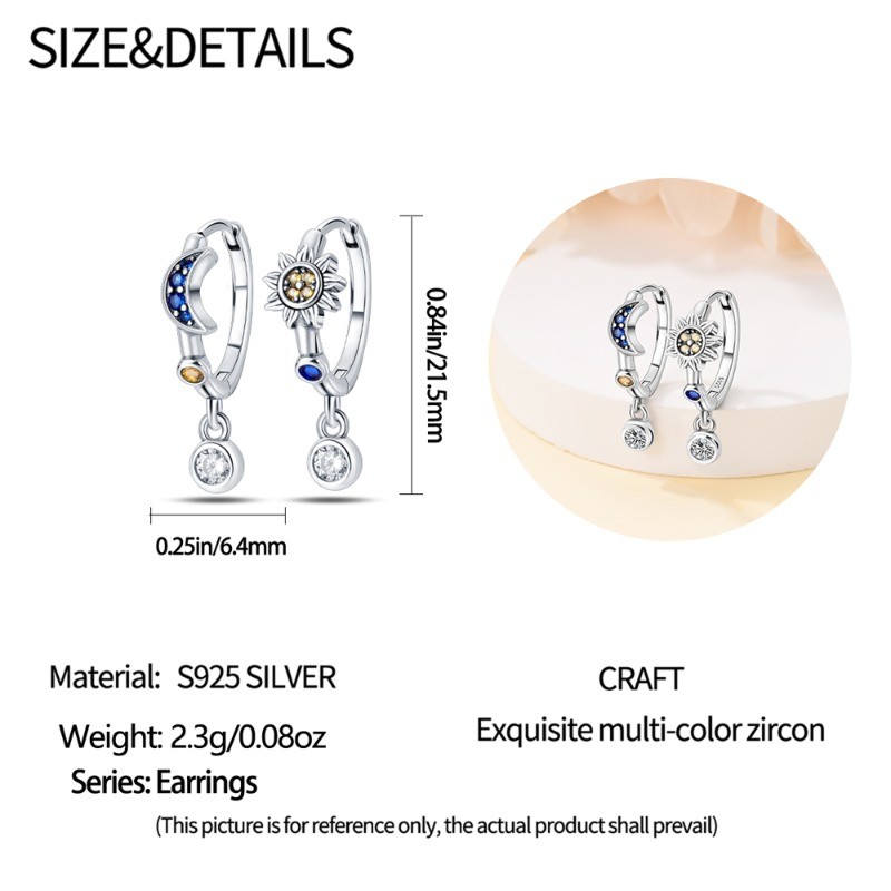 PANDACH 925 Sterling Silver Tiny Moon & Star Huggie Earrings For Women Jewelry