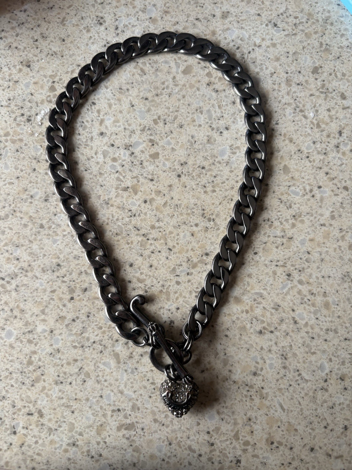 Juicy Couture Signed Curb Link Toggle Bracelet Heart Charm Crystal