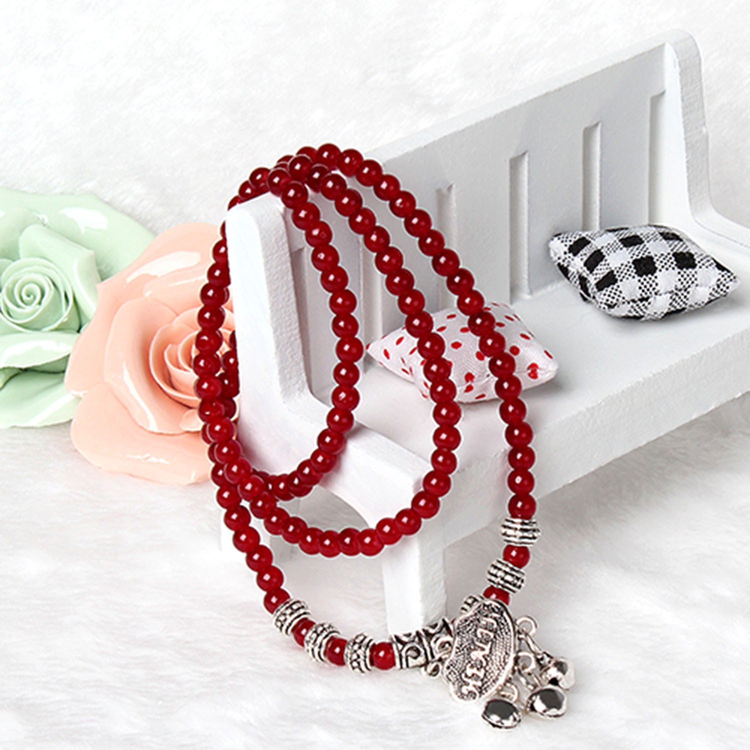 Natural Red Agate Beaded Bracelet Good Luck Healing Crystal Gemstone
