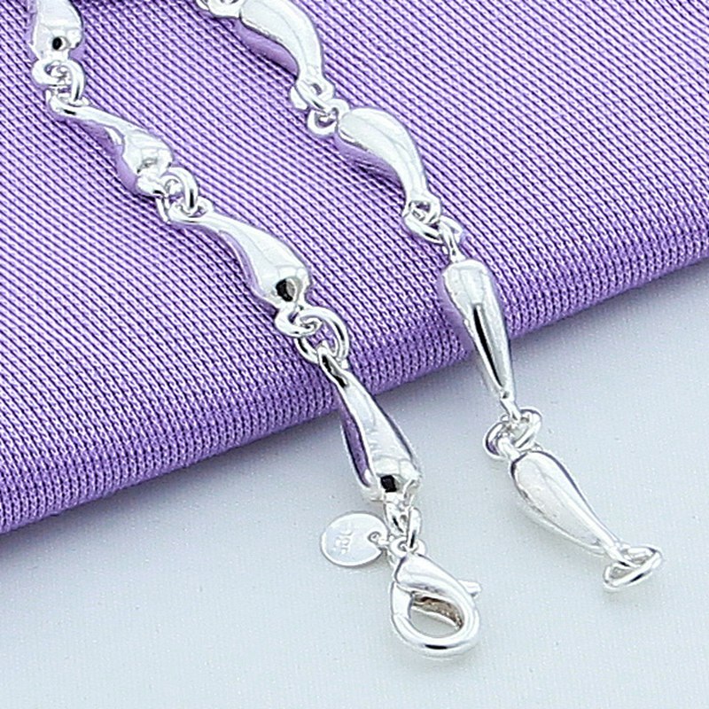 925 Sterling Silver Temperament Fashion Charm Jewelry Water Drop Bracelet Chain