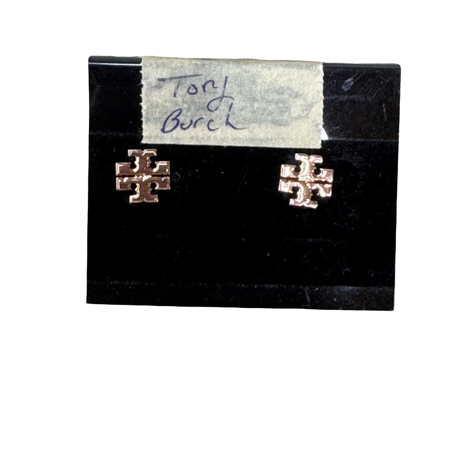 Tory Burch Rose Gold Logo Stud Earrings Pierced Ears Everyday Wear Signed