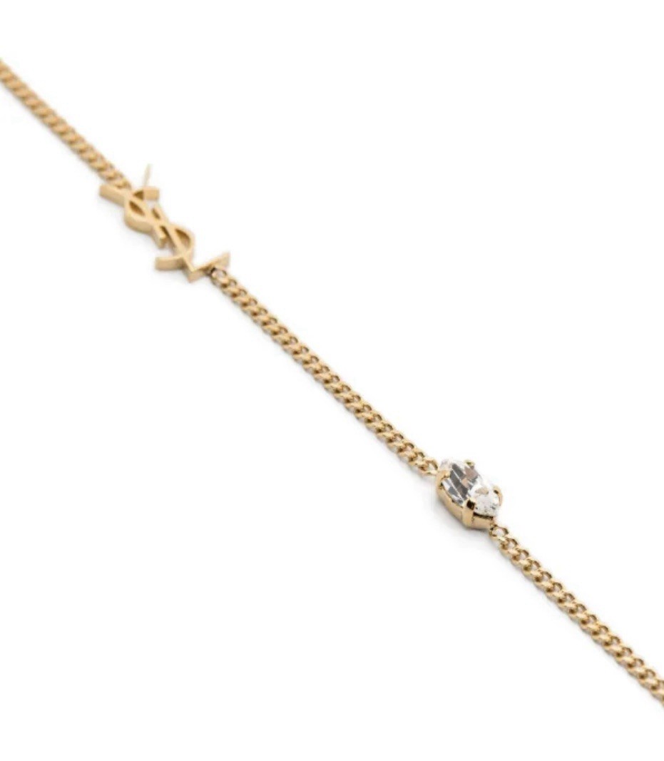 YSL Saint Laurent Cassandre Charm Bracelet Brass Metal Gold Size M New with Box