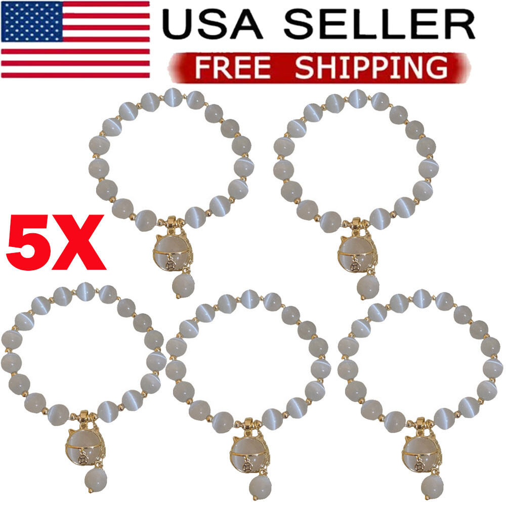 5Pcs Lucky Moonstone Beads Cat Bracelet Attracting Wealth Women Jewelry Gift US