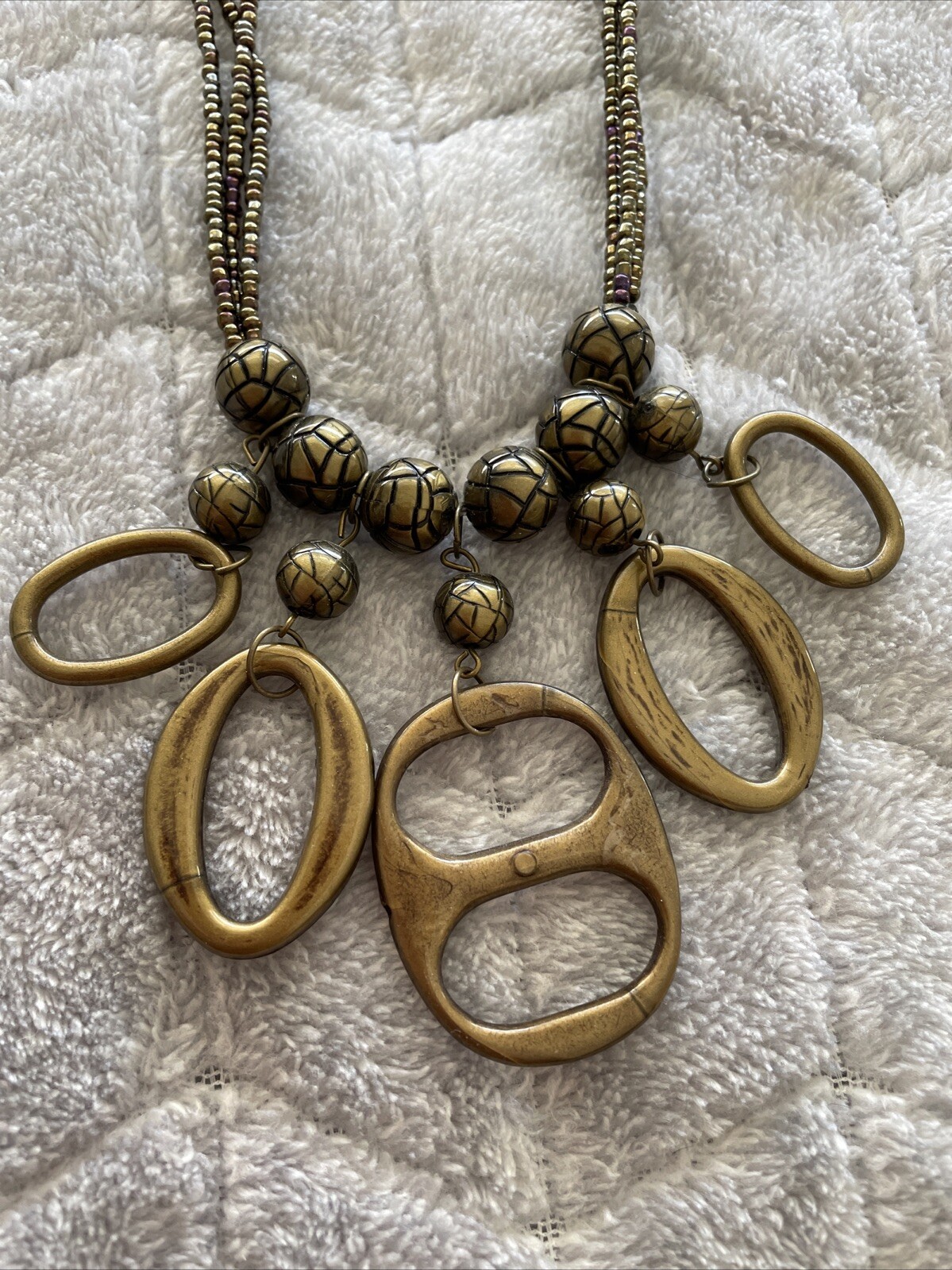 Dark Gold Tone Necklace And Pierced Earrings Set
