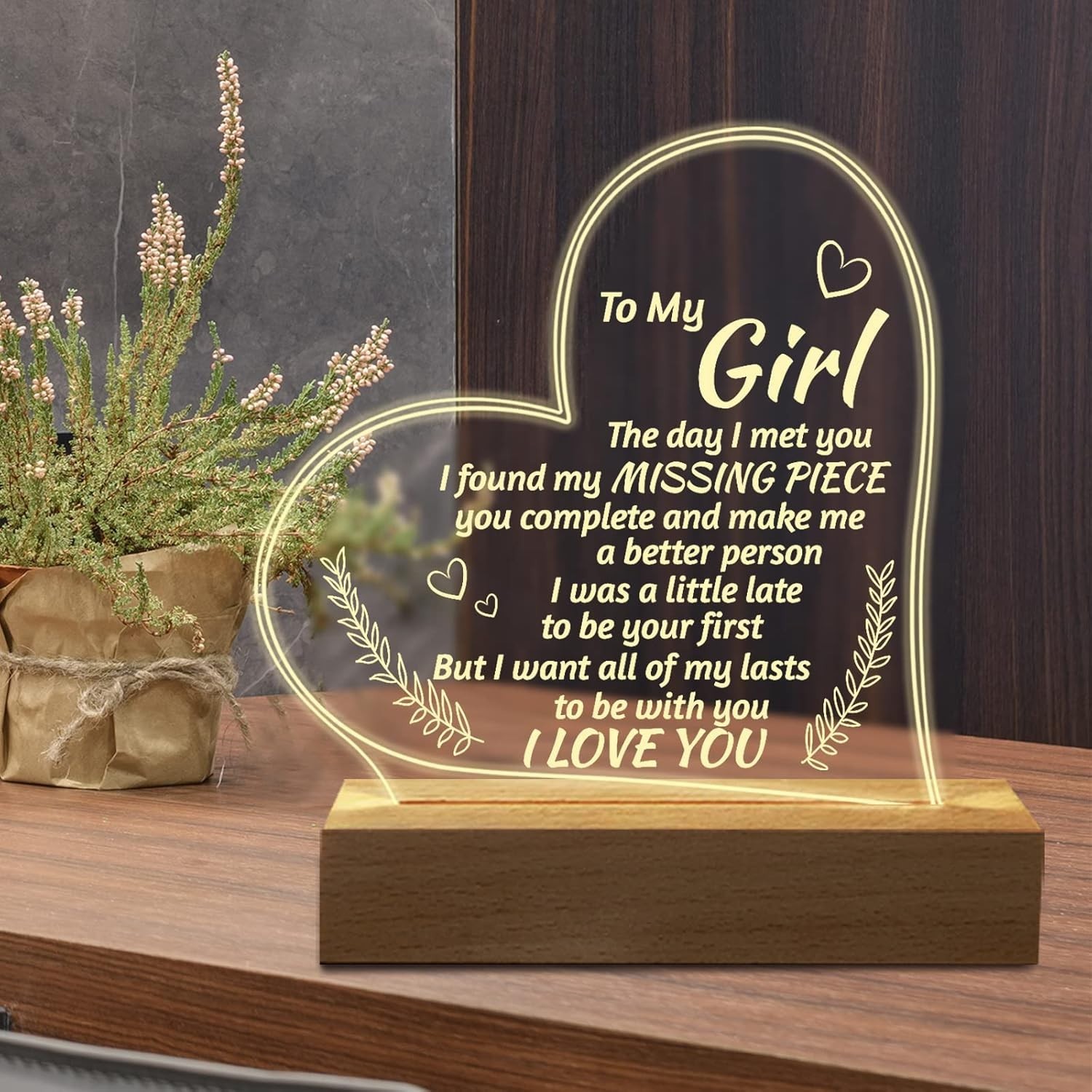 7 Color Acrylic Night Light Valentines Day Gift Birthday for Her Wife Girlfriend