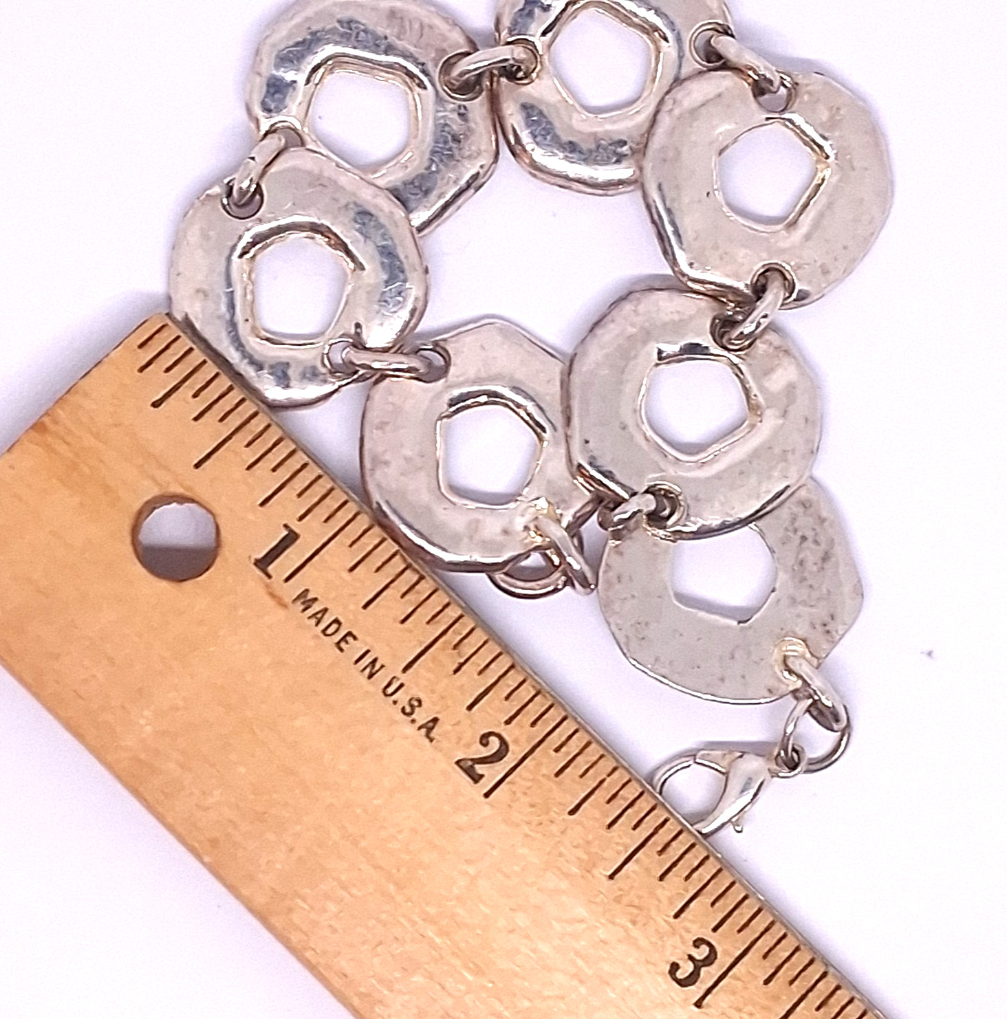 Vintage Silver Tone Hammered Chunky Link with Lobster Clasp Bracelet-7 Inch