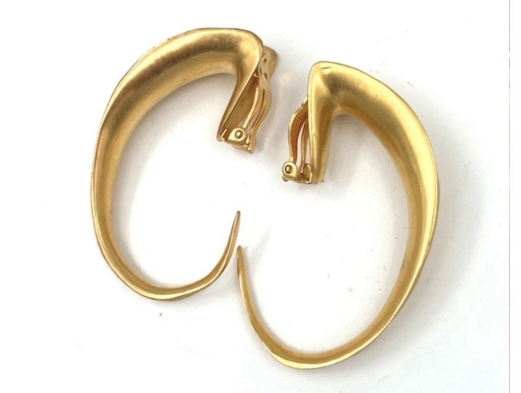 Vintage Robert Lee Morris For Donna Karan Gold-Tone Hoop Clip-On Earrings