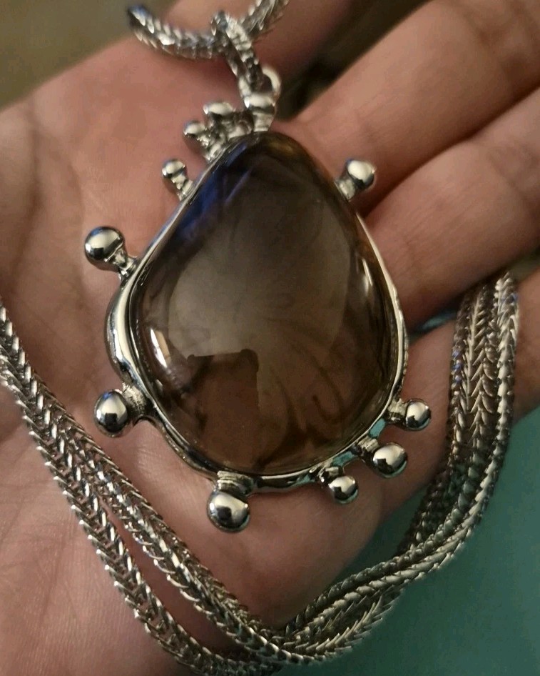 Resin Made Stone Pendant Necklace Long Chain
