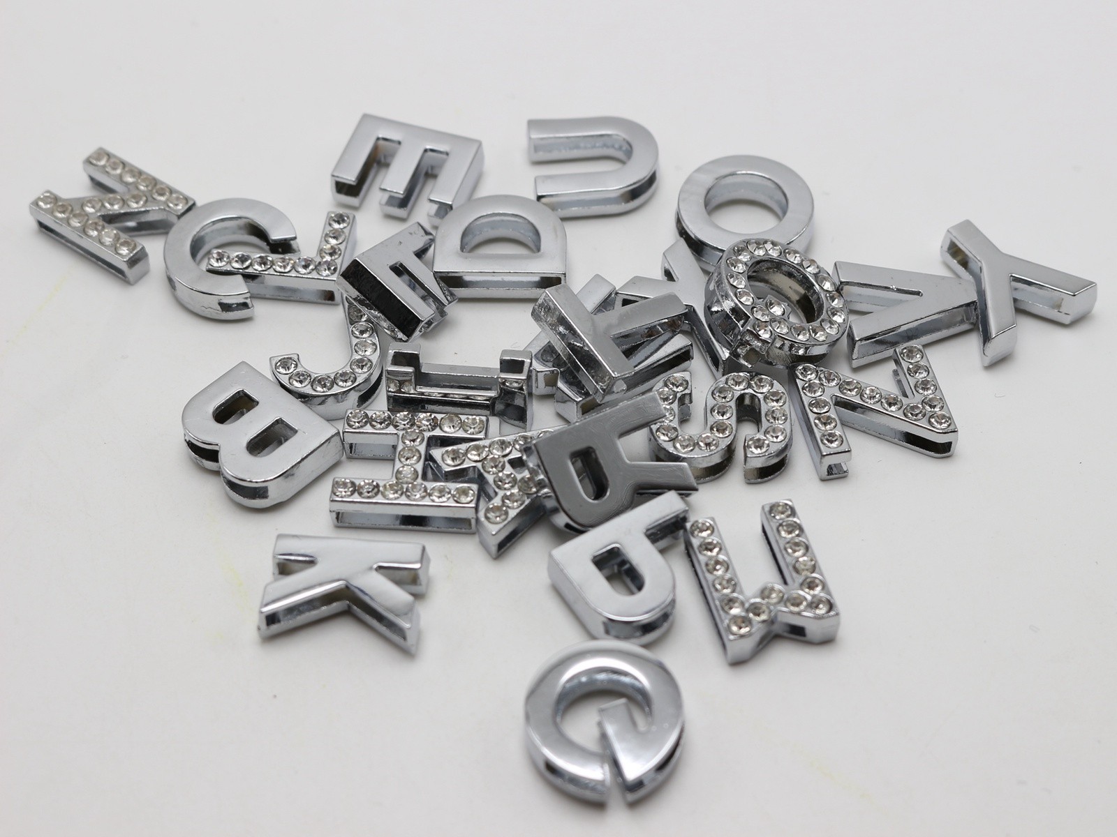 5 Pcs Silver Larger Alloy Rhinestone Letter “A-Z” Slide Charm Fit 18mm Wristband