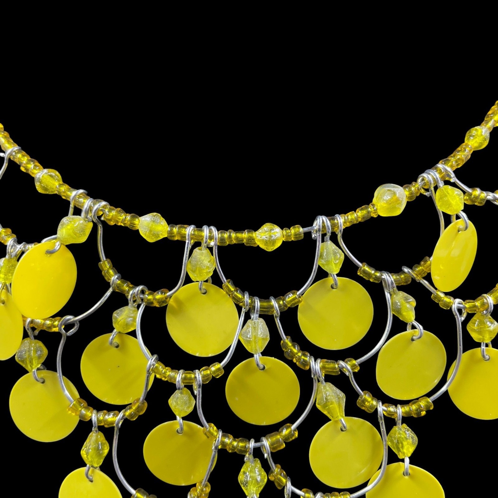 Yellow Wrap Around Beaded Disc Statement Necklace Earrings Set Boho Festival
