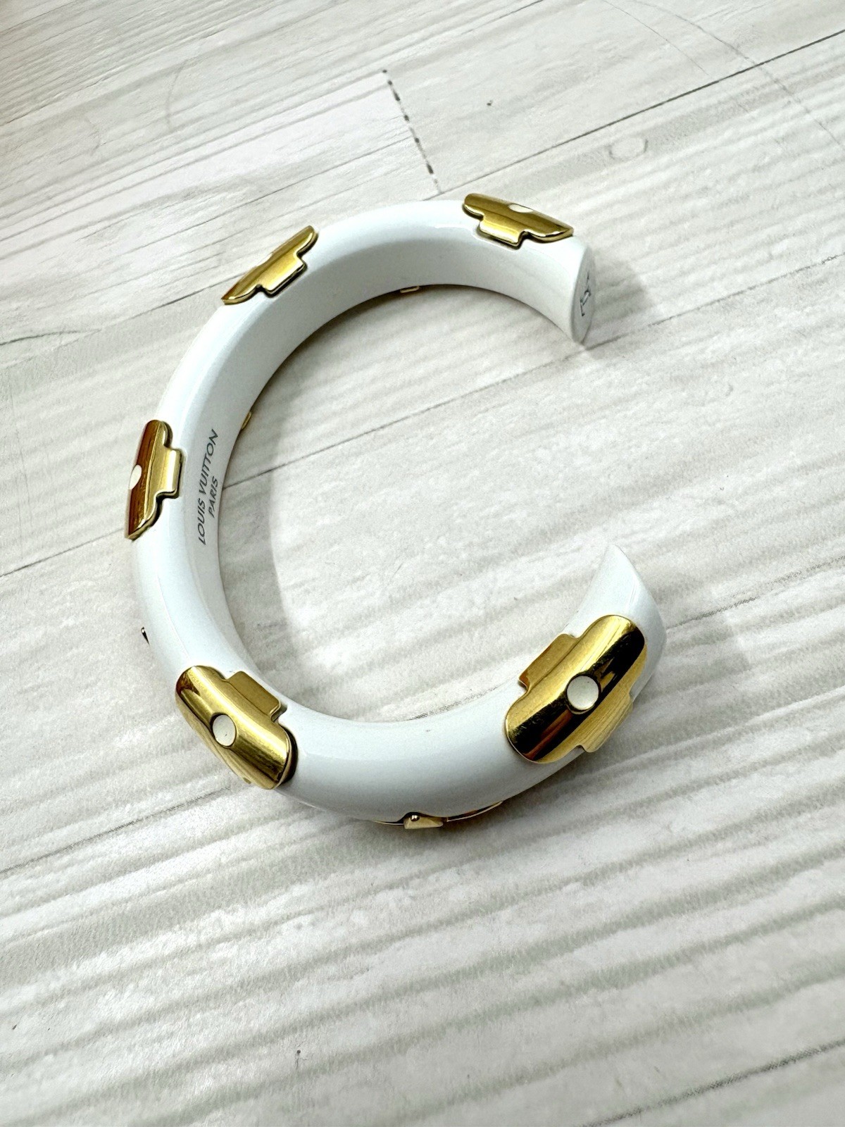 Louis Vuitton M63111 Jonc Daily Monogram Bangle Bracelet White Gold Authentic