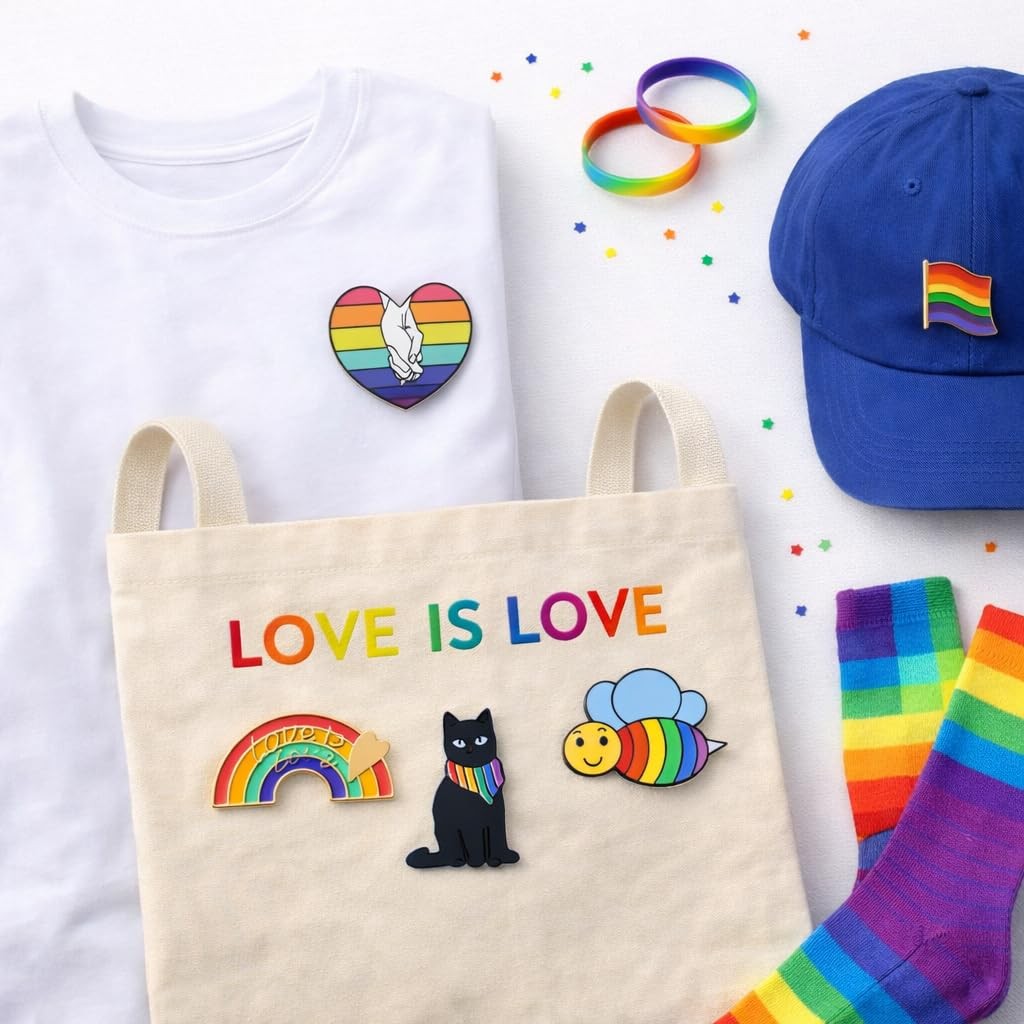 8 Pack Rainbow Enamel Pins Set, Cute Pride Lapel Pins with 2 Spare Pin Backs,…