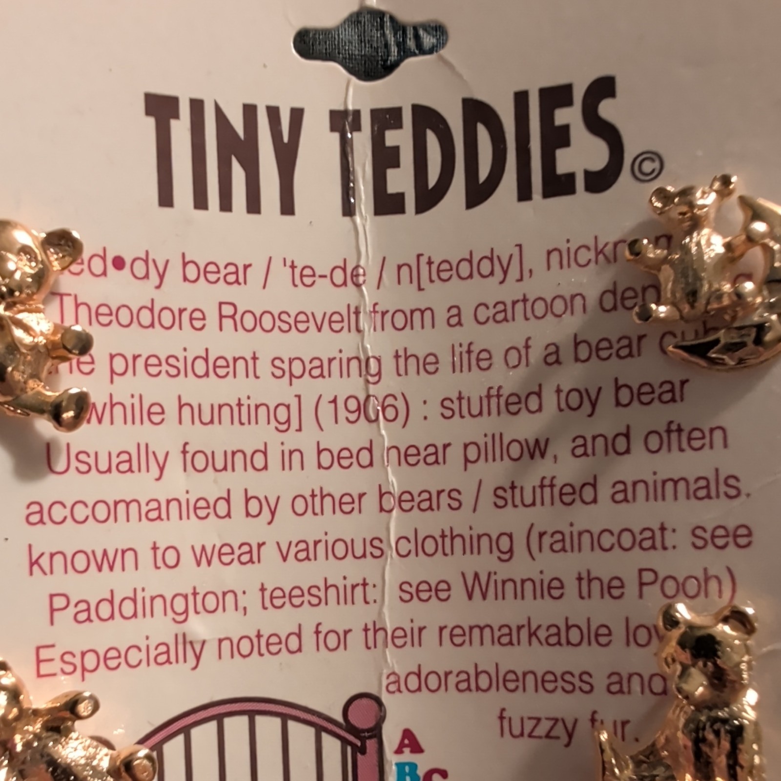 TINY TEDDIES Teddy Bear Pins Hat Lapel Gold Tone Roman Inc private collection