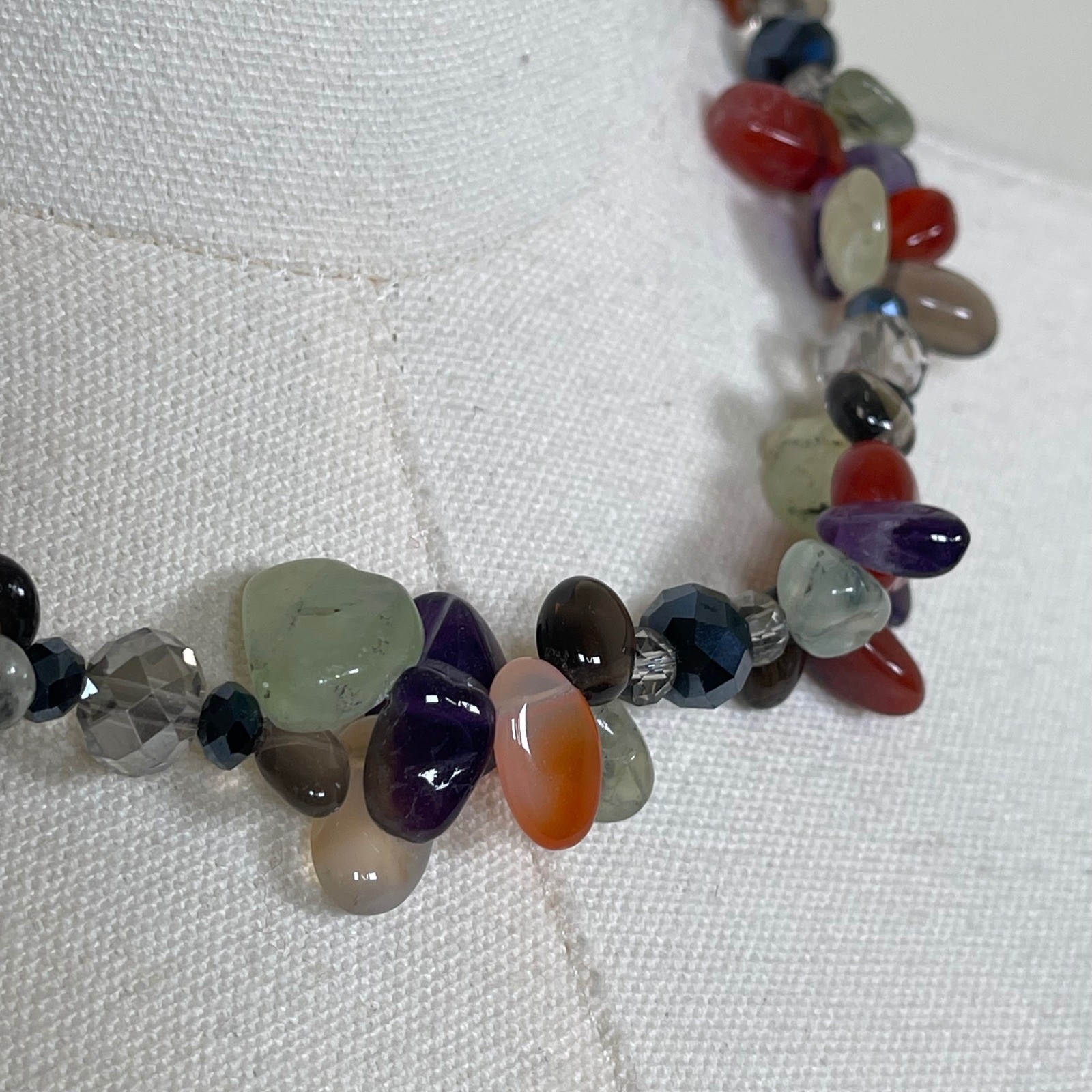 Gemstone Beaded Statement Necklace Womens Multicolor Mixed Stone Chunky Boho