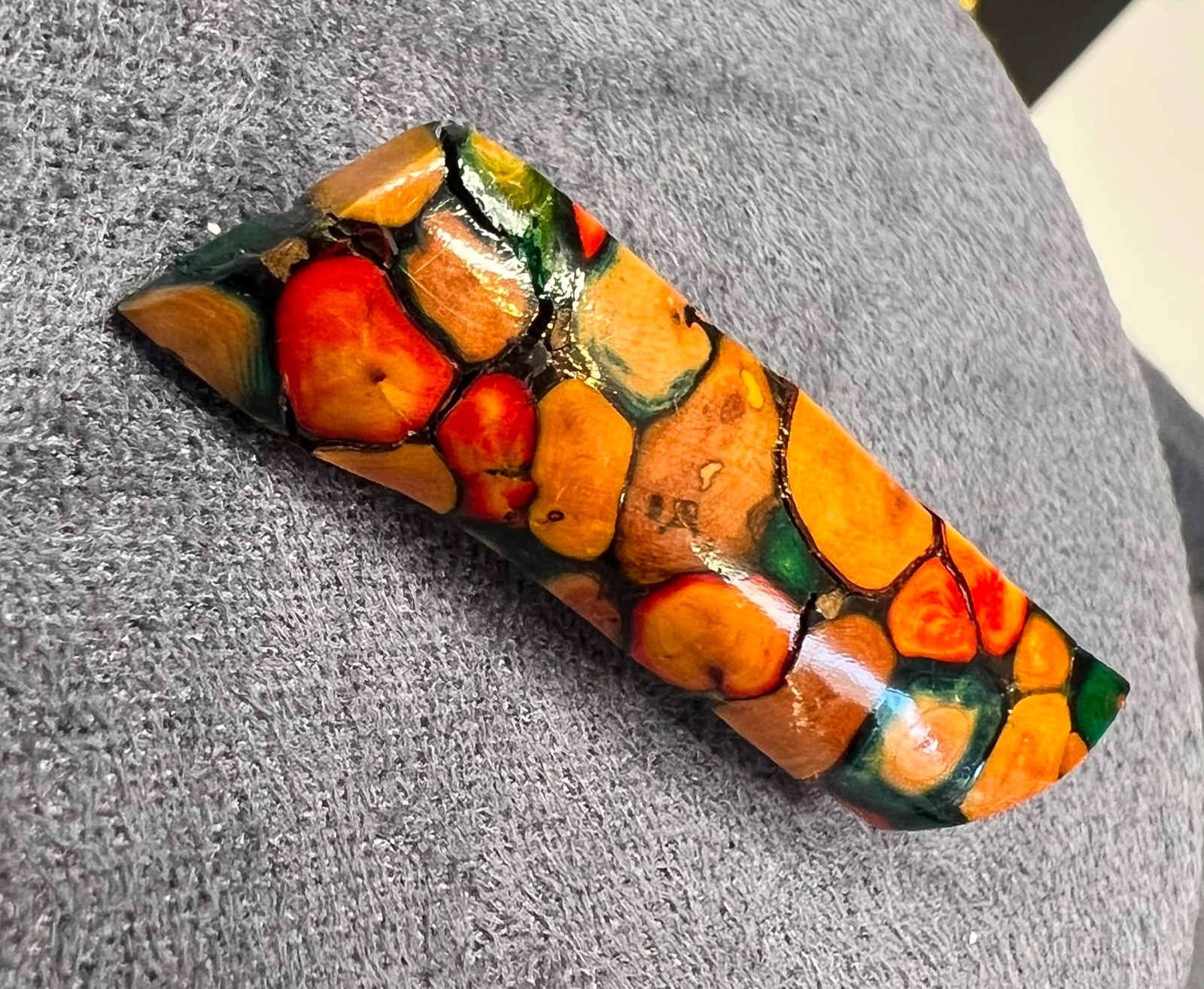 Vintage Handmade Mosaic Bar Brooch Resin Coated Abstract Art Pin Colourful Retro