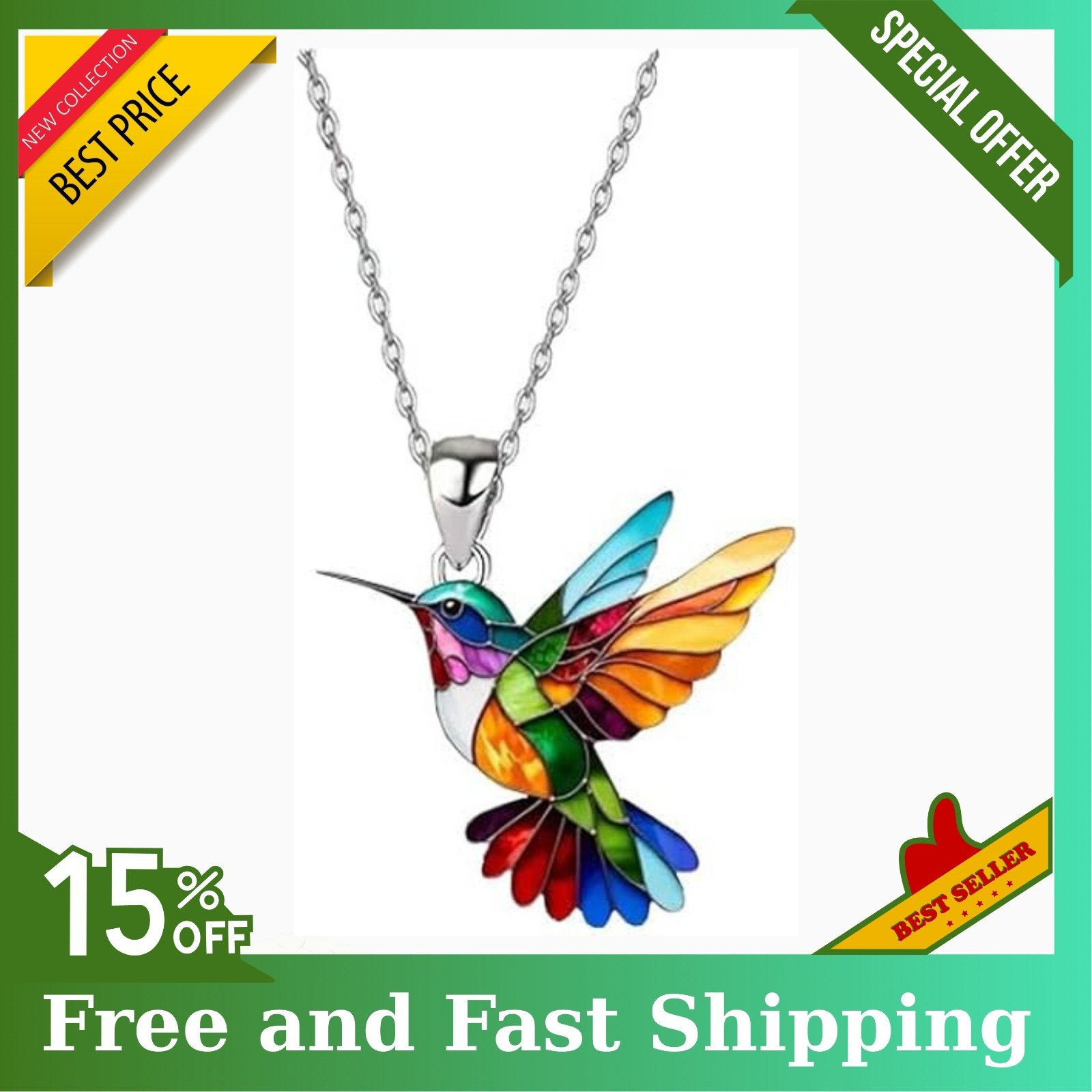 Colorful Hummingbird Necklace 2D Hummingbird Necklace Bird Necklace For Women