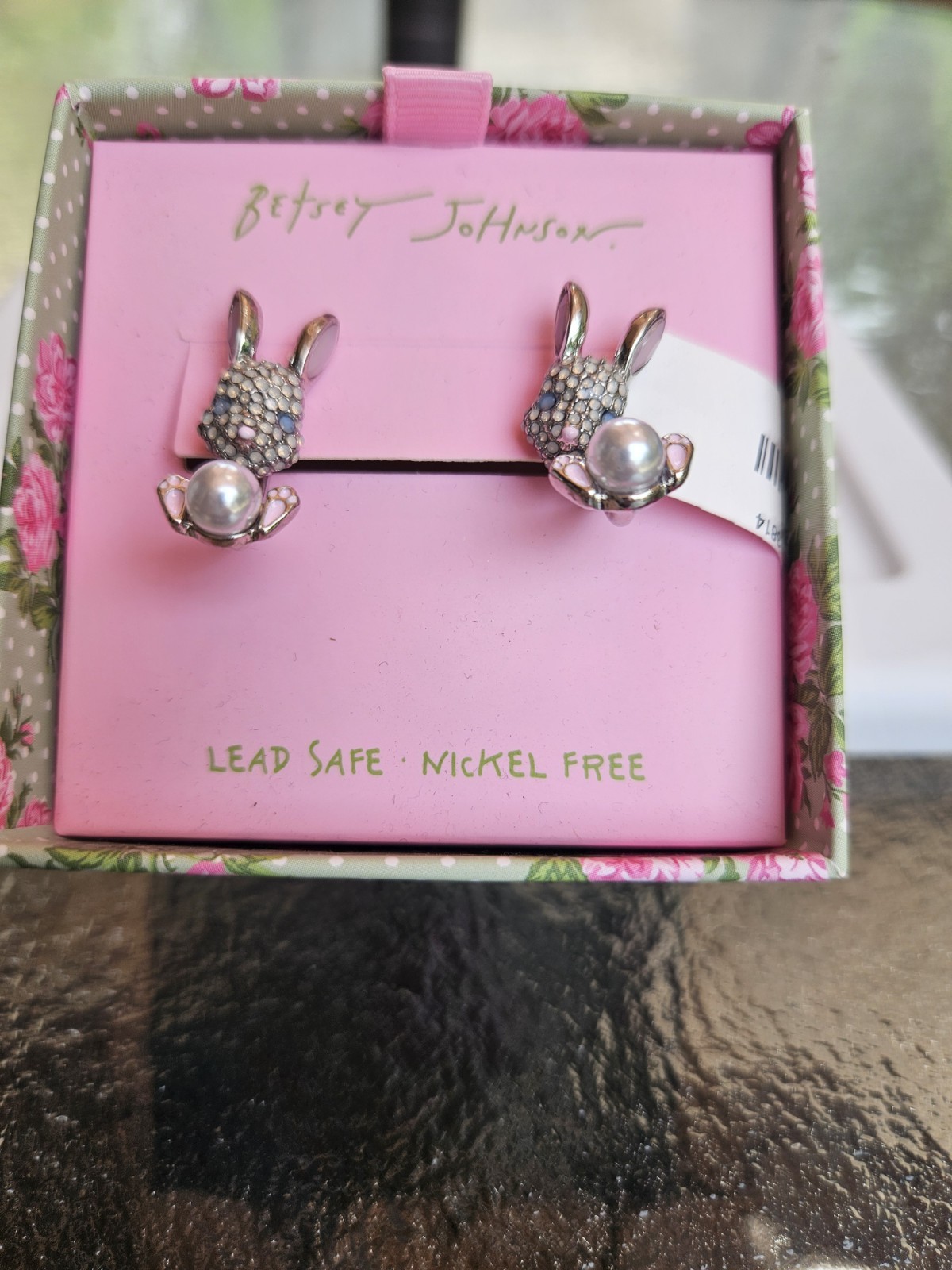 Betsey Johnson Bunny Rabbit Barbell Jacket Earrings, NWT