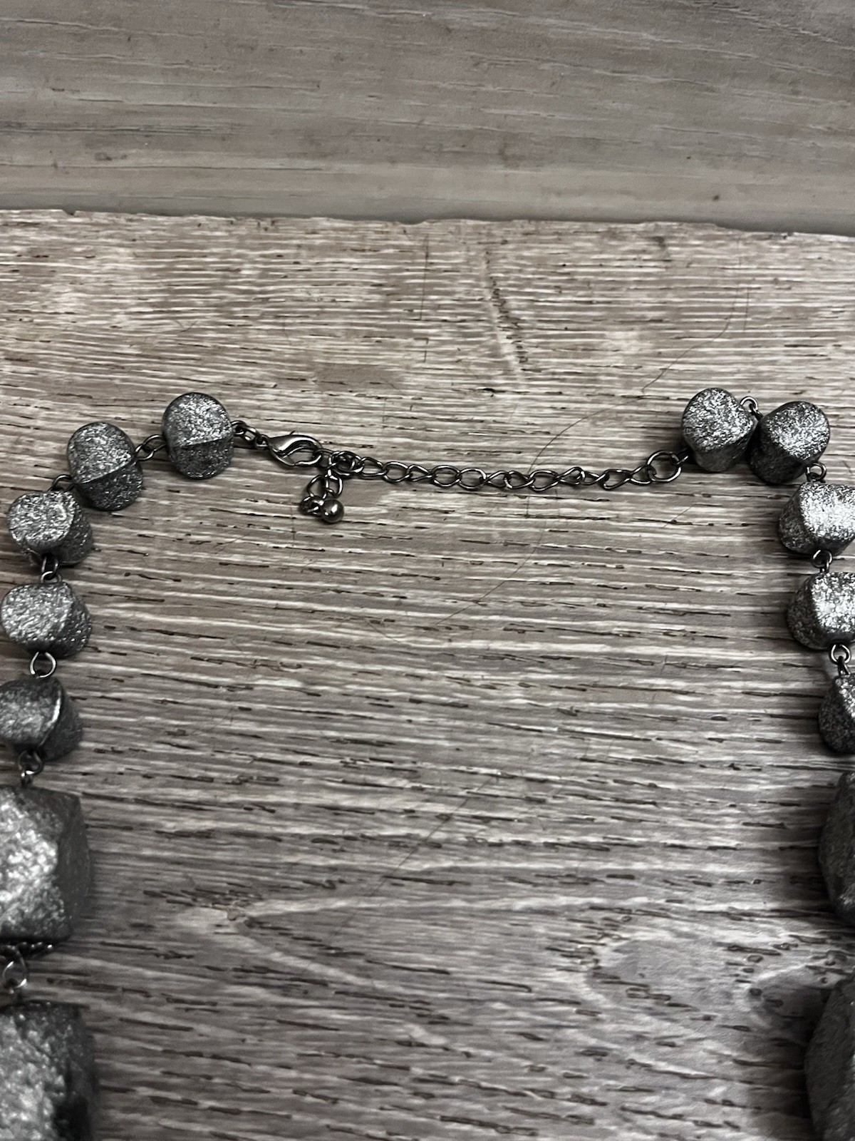Gunmetal Geometric Statement Necklace Chunky Faceted Plastic Resin 18-20”