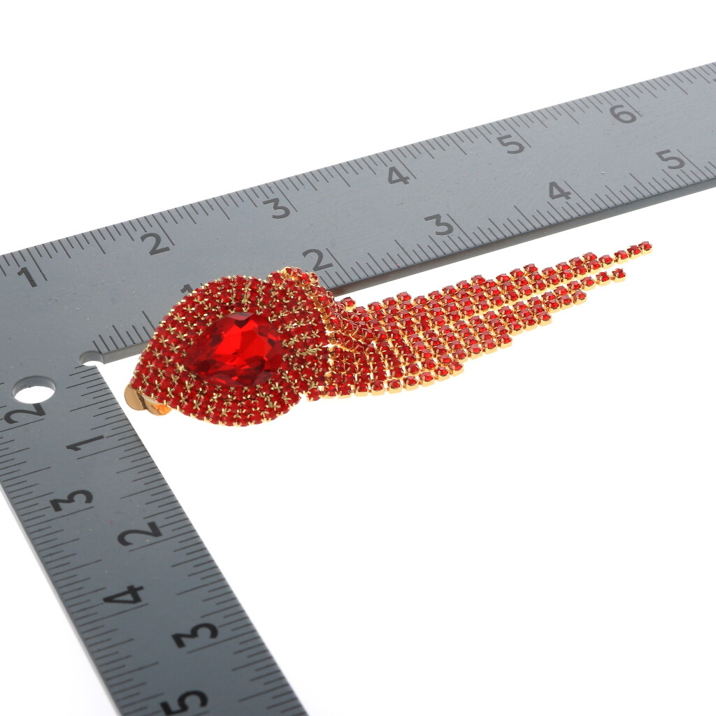 Gold Tone Metal Rhinestone Clip On Chain Dangle Earrings ER2571-RED