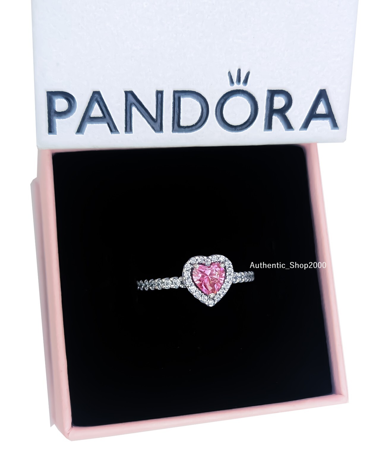 New 100% Authentic PANDORA 925 Ale Pave Elevated Pink Heart Ring 198421C03