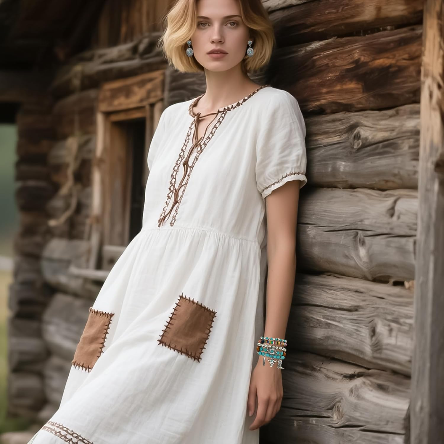 3PCS Western Jewelry for Women Bohemian Set,Boho Vintage Layered Necklace Dangle