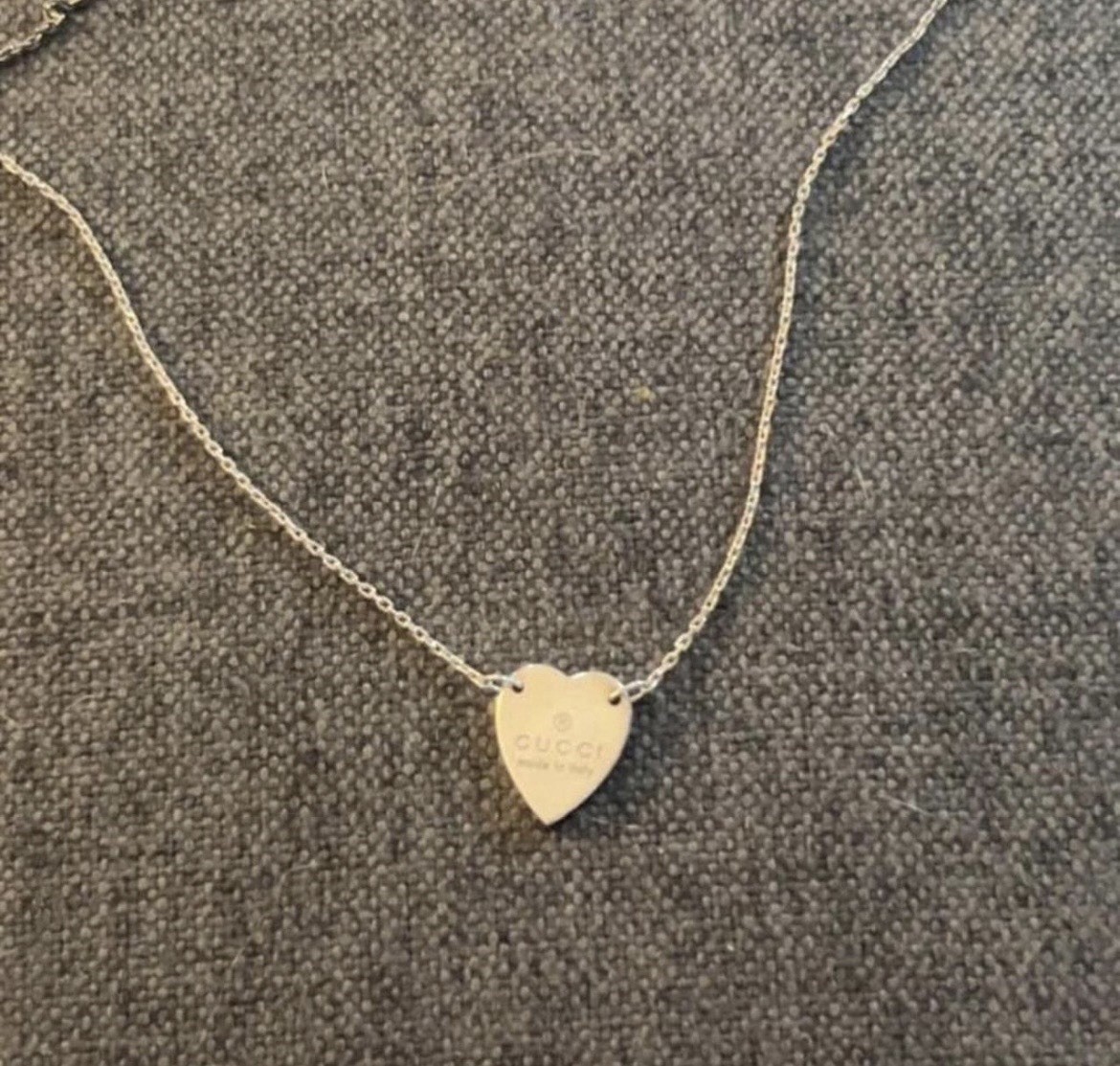 Gucci Signed Silver Heart Charm Pendant Necklace Cable Chain Made in Italy